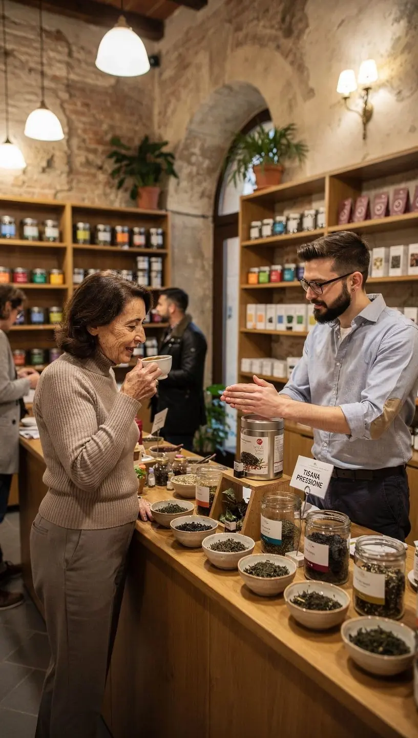 Varietà di tè alle erbe disposte su un tavolo, pronte per essere degustate.