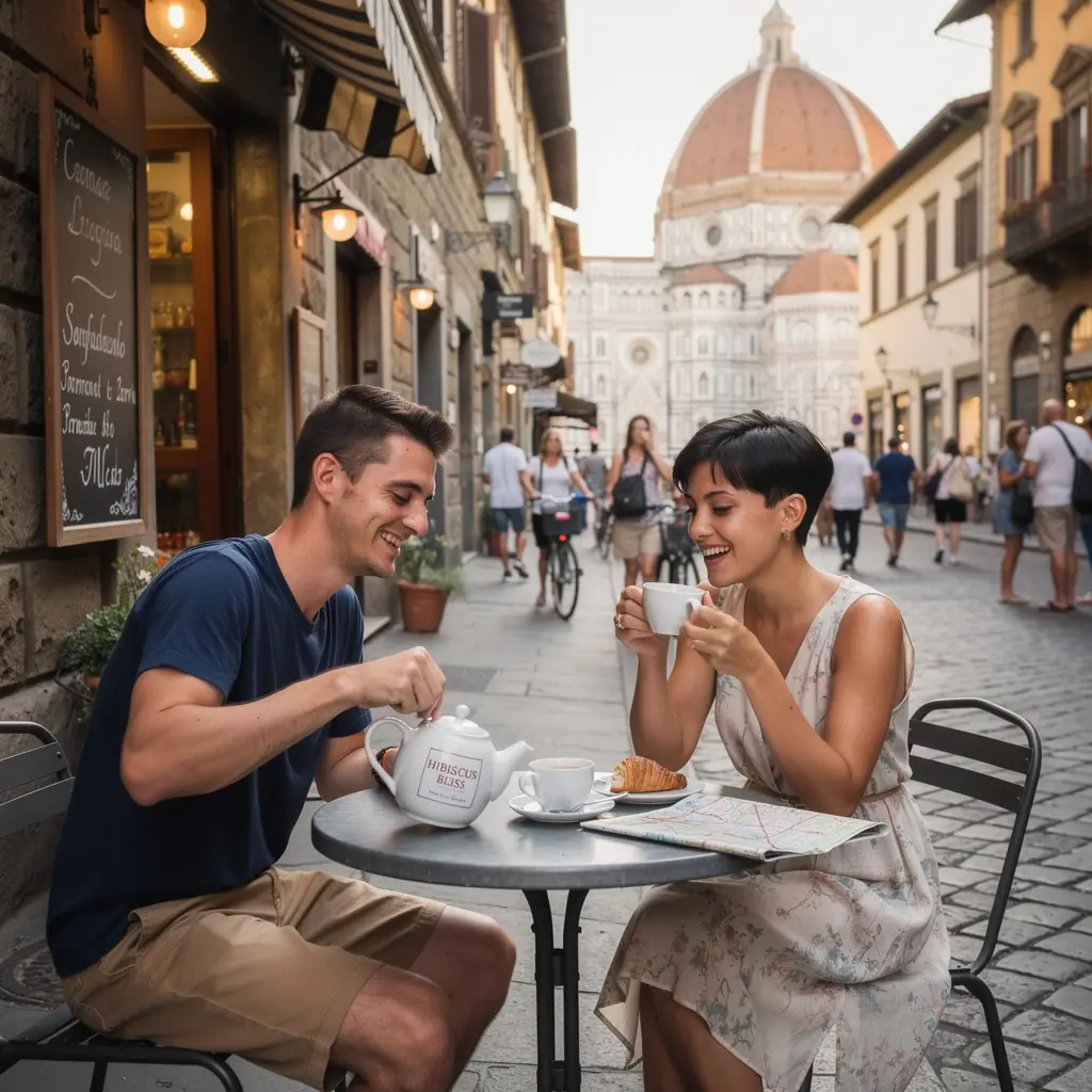 Tazza di tè fumante con foglie di tè verde e limone, simbolo di benessere.
